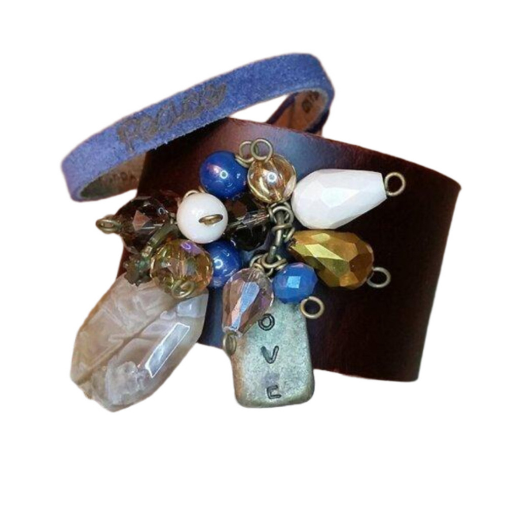 Bundle 2 leather bracelets Love Peace boho festival layered fun statement look.